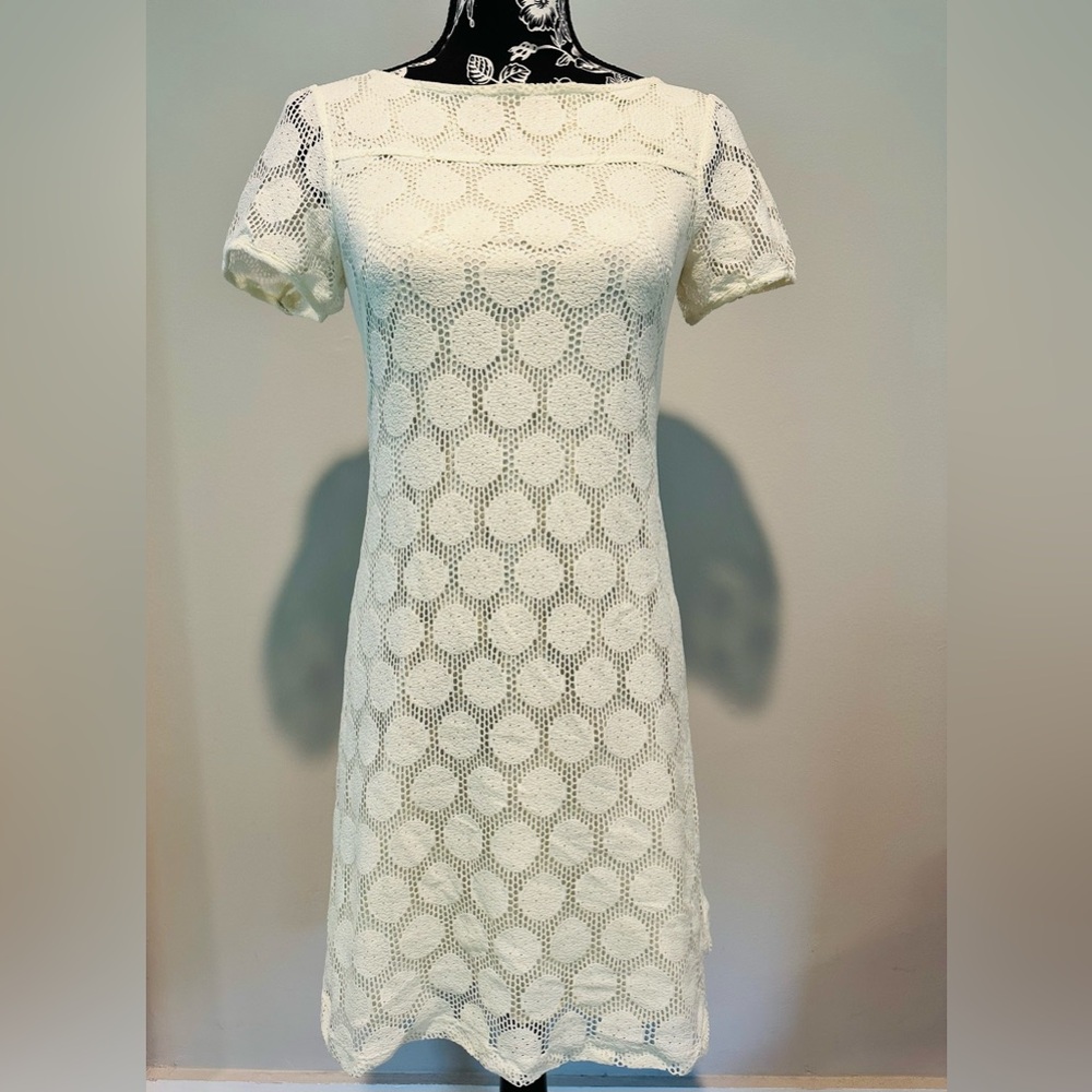 Vintage crochet/60’s inspired white polka dot dress